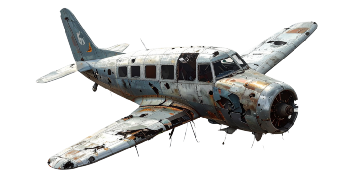 Small airplane experiencing crash landing with engine fire