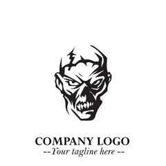 Head of Zombie Logo Symbol in Black on the White Background with Horror Minimal Vector Design