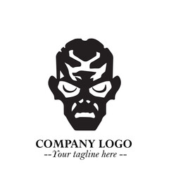 Head of Zombie Logo Symbol in Black on the White Background with Horror Minimal Vector Design