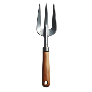 Garden hand fork with wooden handle and metal tines