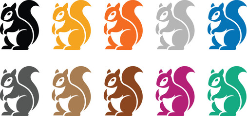 Squirrel silhouettes colorful collection, Multicolor animal silhouettes vector art © jakircreativedesign