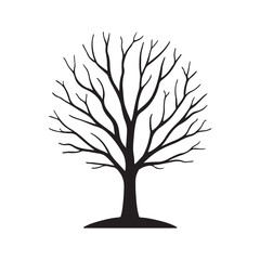Bare tree with branches silhouette vector, a simple icon for winter or autumn seasons isolated on a white background