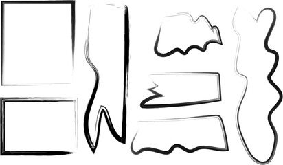 Hand drawn frame and banners with rough brush strokes set vector
