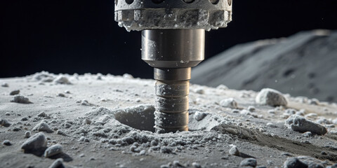 Robotic drill explores moon surface for new space economy testament to humanity growth and scientific exploration in cosmos for hopeful future
