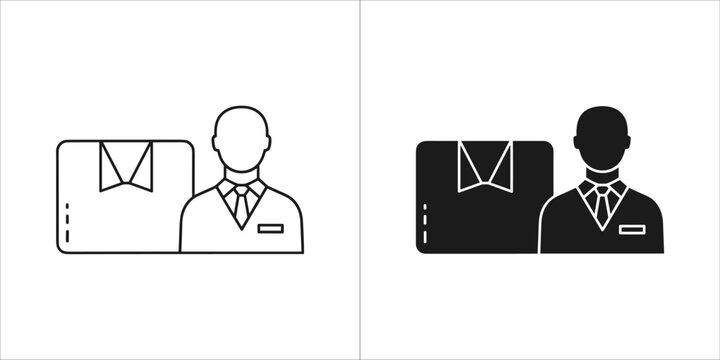 Delivery man standing next to a package