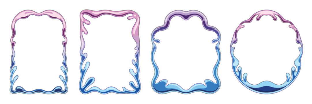 3D Chrome Liquid Metal Frame Set &ndash; Futuristic Y2K Border for Logo, Poster, Banner, Packaging, Album Cover, Social Media Design