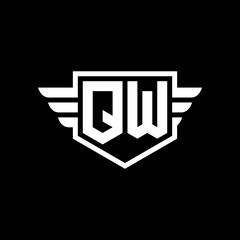 QW Logo vector image of initial shield with wing outline and simple shield