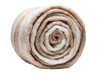 Rolled natural wool fiber with brown and white stripes, isolated on transparent cutout background
