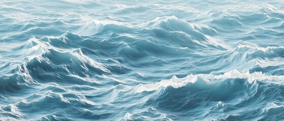 A dynamic, textured image of an ocean surface with rolling waves and varying shades of blue