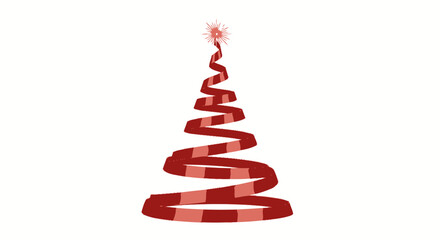 A stylized Christmas tree design, crafted from a continuous red ribbon, topped with a star.