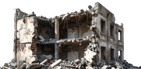 Urban destruction with transparent background revealing devastation