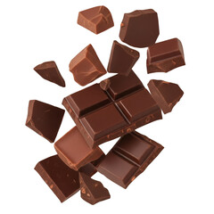 Delicious Chocolate Pieces Falling Against Black Background