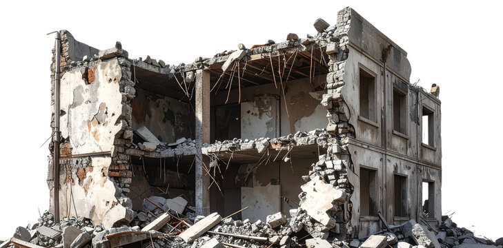 Urban destruction with transparent background revealing devastation