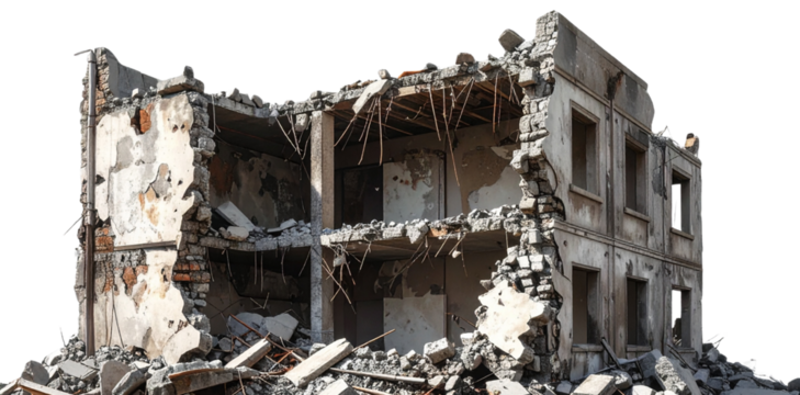 Urban destruction with transparent background revealing devastation