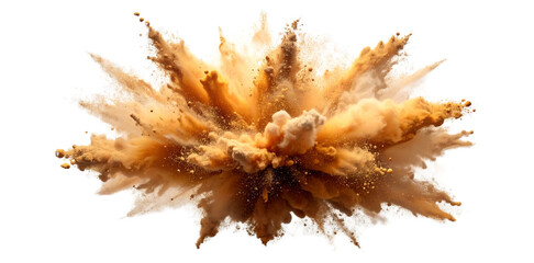 Brown powder exploding creating a big splash on transparent background