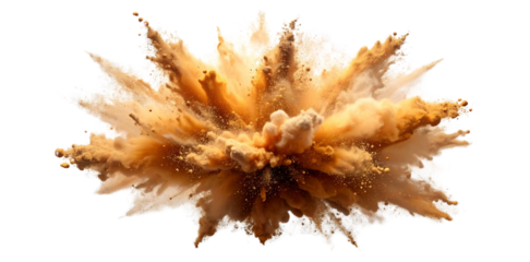 Brown powder exploding creating a big splash on transparent background