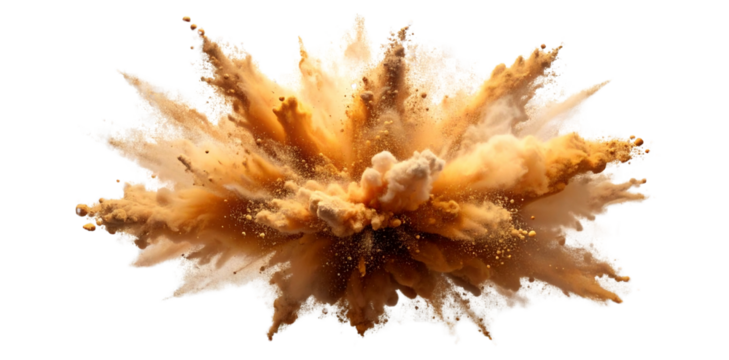 Brown powder exploding creating a big splash on transparent background