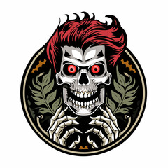 Red Hair Horror Skull Vector Illustration
