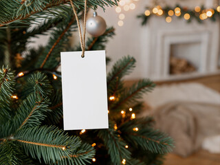 Christmas Tree Tag Mockup with Warm Lights