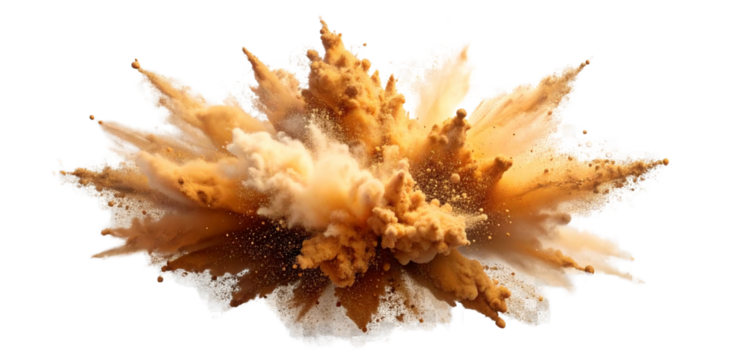 Brown powder exploding creating a big splash on transparent background - Powered by Adobe