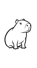 Obraz premium Cartoon Capybara Sitting Calmly: Detailed Vector Illustration in Black and White for Educational Resources and Wildlife Conservation Projects, Ideal for Children's Books, Posters, and Animal-themed De