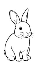 Obraz premium Adorable Bunny Rabbit Sitting Calmly: Children's Illustration for Educational Resources, Springtime Celebration & Pet Animal Concepts. Cute, Fluffy Creature in Simple Black & White Line Art for Color