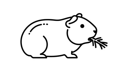 A guinea pig outline, depicted in black and white, eating grass.
