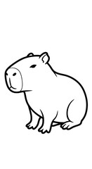 Fototapeta premium Adorable Capybara Sitting Calmly: A charming outline illustration of a semiaquatic rodent in a relaxed pose, ideal for children's educational materials, animal-themed designs, or conservation projects
