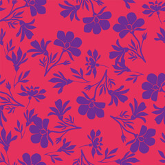 Seamless floral pattern, liberty ditsy print with cute large botany in retro folk style. Beautiful botanical design of hand drawn wild plants: flowers, leaves on black background. Vector illustration