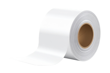 Roll of blank rectangular sticker labels on transparent background