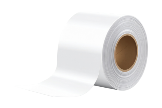 Roll of blank rectangular sticker labels on transparent background