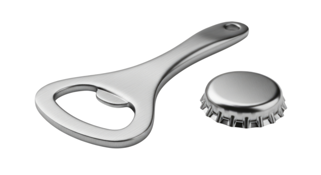 Metal bottle opener and cap transparent background cutout png