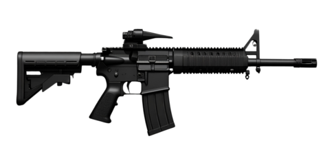 Modern black assault rifle isolated on transparent background
