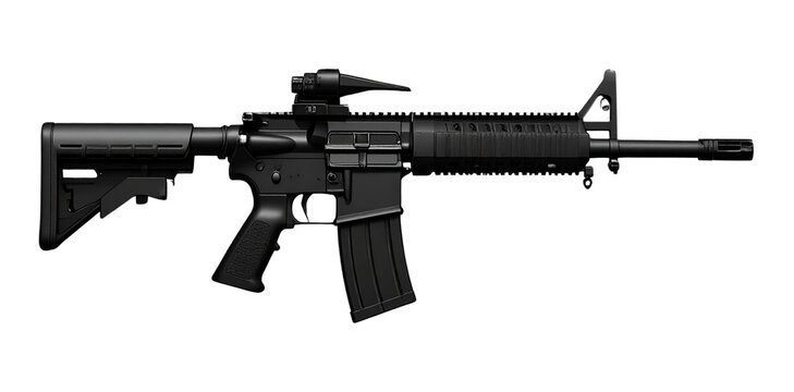 Modern black assault rifle isolated on transparent background