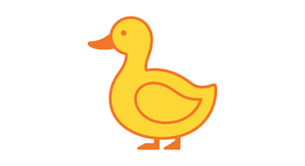Simple cartoon illustration of a yellow duck with orange beak and feet, isolated.