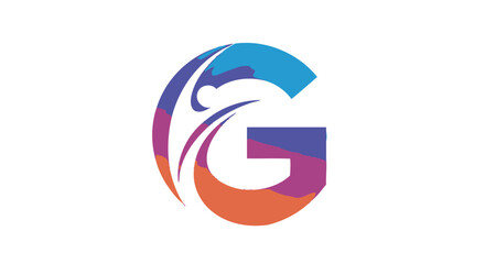 A colorful logo featuring the letter G, with a wave-like design and a gradient of blue, purple, and orange.