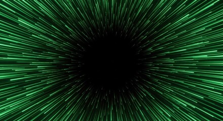 Abstract green light streaks radiating from a dark central void