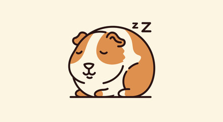 A cartoon guinea pig with brown and white fur is sleeping soundly with 