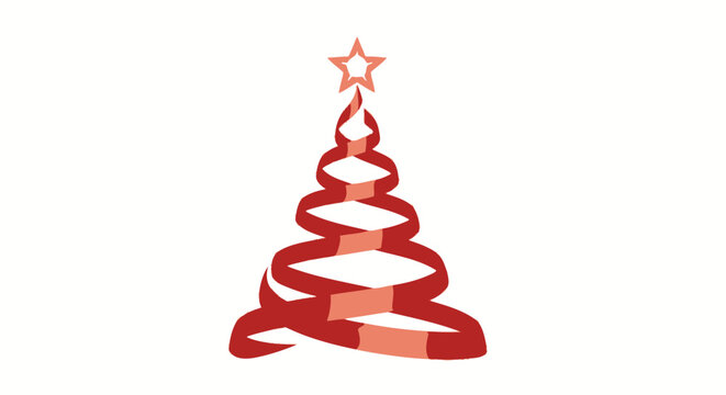 A stylized Christmas tree made of red ribbon with a star on top.
