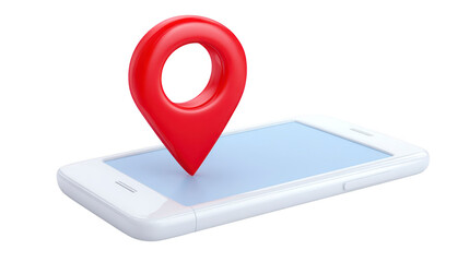 Mobile phone with red location pin, navigation concept, isolated on transparency background, symbolizing GPS, map, and travel technology for modern communication and direction services