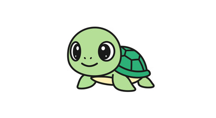 Cartoon illustration of a cute, light green turtle with a dark green shell, isolated on a white background.