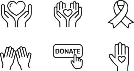 Fototapeta premium Hands holding heart and donation icons with ribbon on white background Keywords: donation, charity