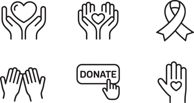 Hands holding heart and donation icons with ribbon on white background Keywords: donation, charity