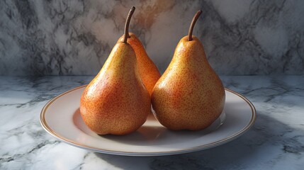 Ripe Pears on Marble Plate Arrangement