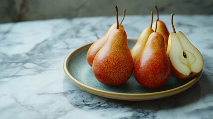 Elegant Ripe Pears on Marble Platter