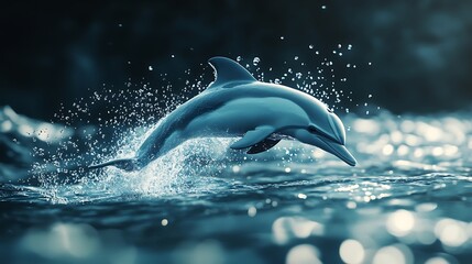 Fototapeta premium A stunning image of a dolphin leaping out of the ocean water, showcasing its graceful form.