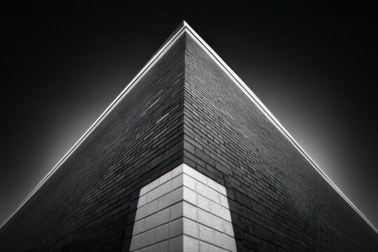 A dramatic low-angle shot of a modern building corner in monochrome. - Powered by Adobe