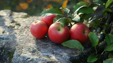 Vibrant Red Apples on Stone Surface