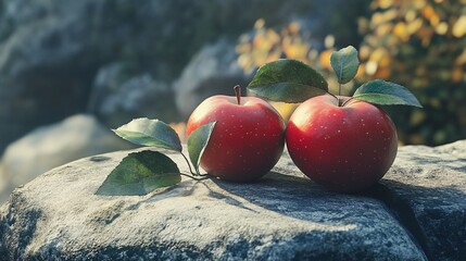 Vibrant red apples on stone surface