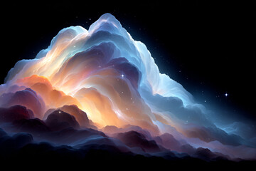 Celestial Clouds Illuminated with Vivid Colors, Against a Dramatic Black Background